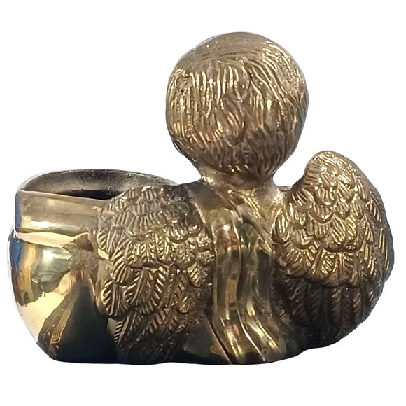 Brass Cherub Angel Putti Mid Century Shelf Sitting Sitter Planter Vase Vintage - Picture 7 of 9
